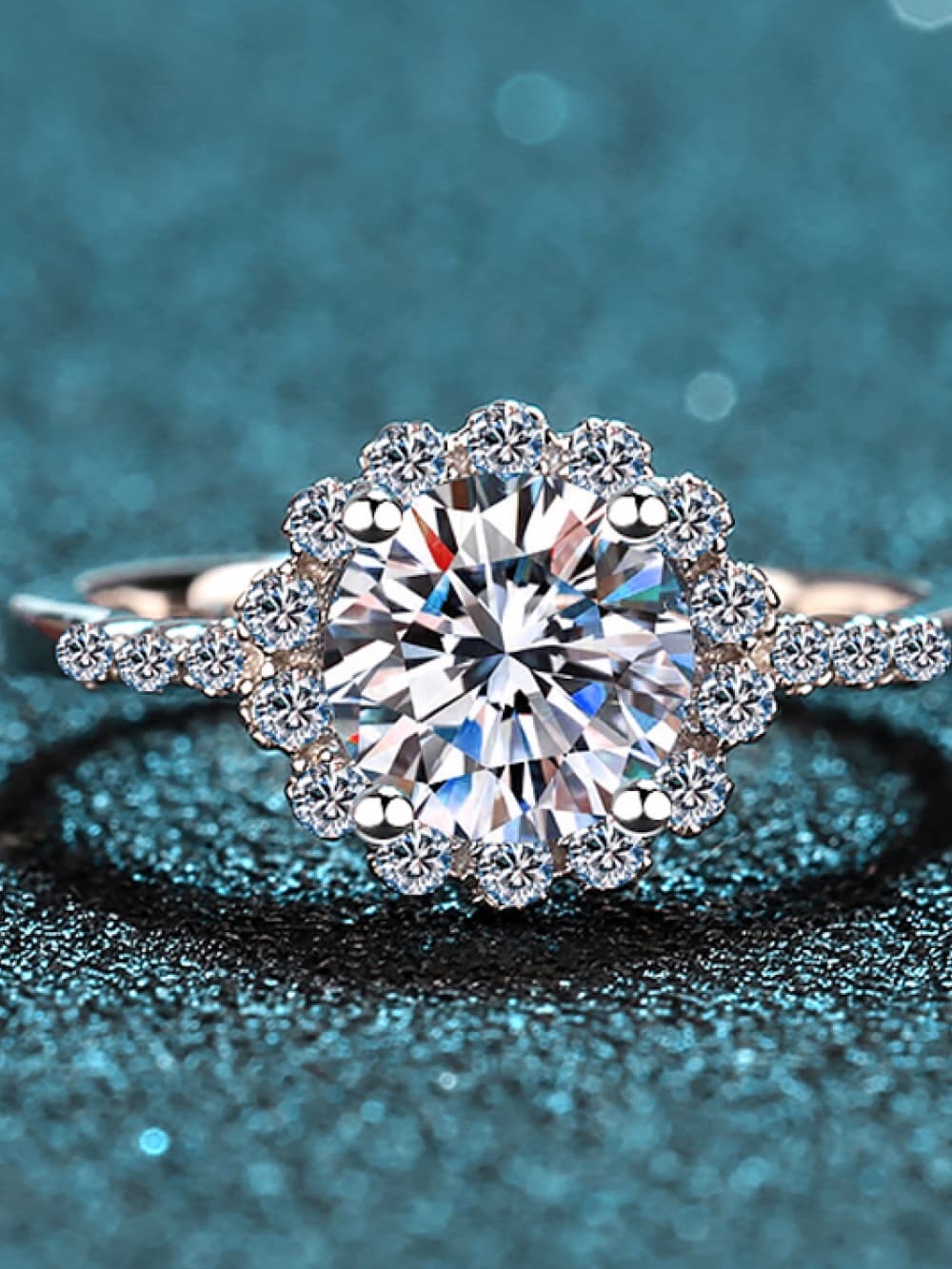 1CT Round Moissanite Floral Halo Ring 925 Sterling Silver Rhodium Plated Bridal
